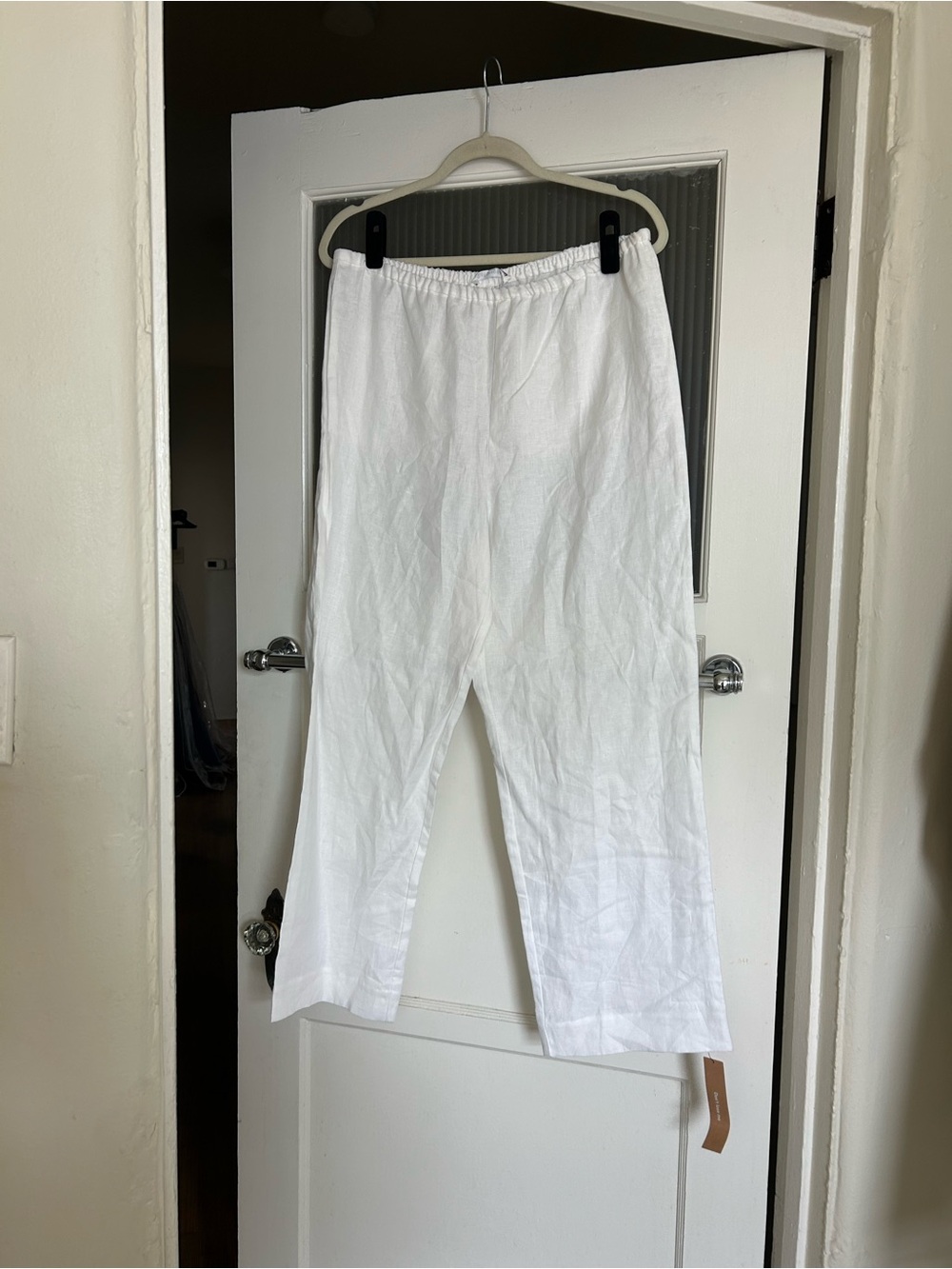 Reformation White Straight-Leg Linen Pants